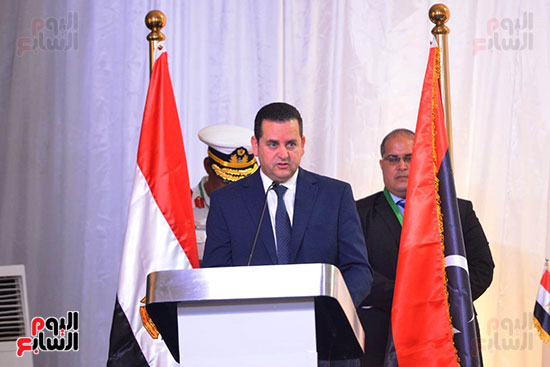 Libya’s FM Abdul-Hadi al-Hawaij speaks during a ceremony in Egypt to celebrate the 80th anniversary for the formation of the Libyan army – Photo handed by Youm7 to Et