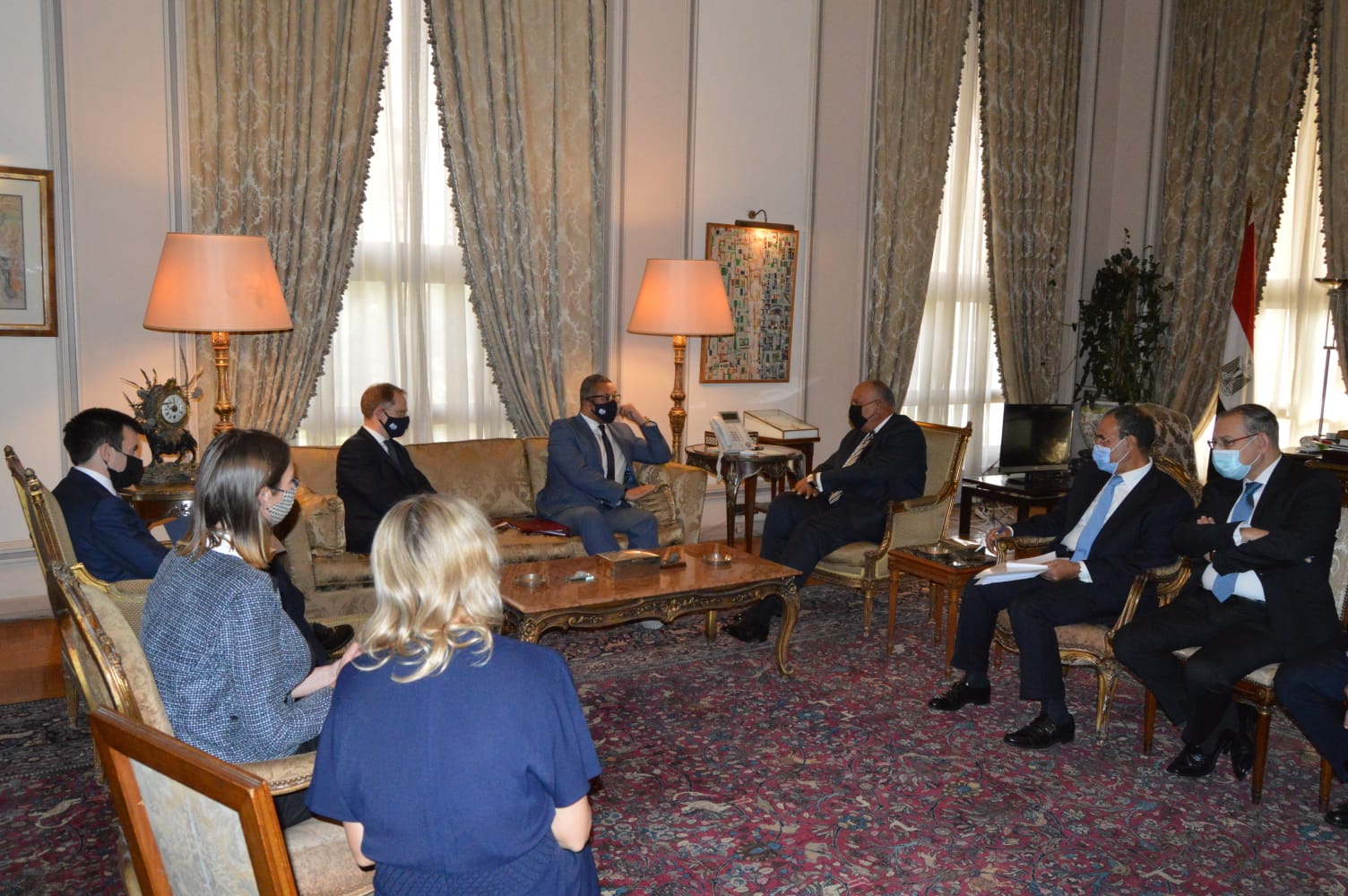 Meeting of Minister of Foreign Affairs Sameh Shokry and UK Minister of State for the Middle East and North Africa James Cleverly in Cairo, Egypt on October 17, 2021. Press Photo