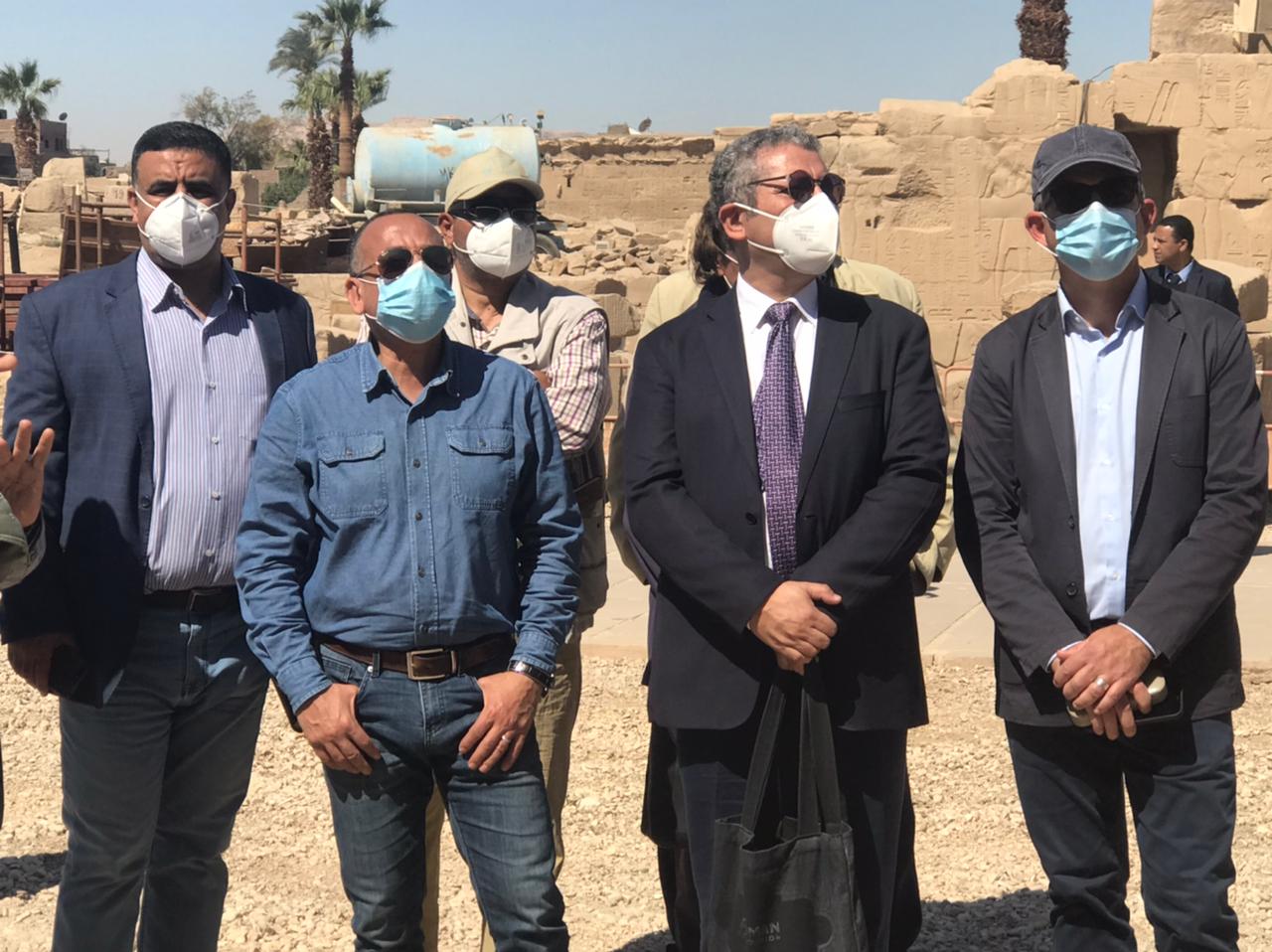 Mustafa Waziri and members of the committee at the Temples of Karnak - Press photo
