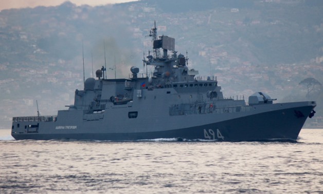 The Russian Navy's frigate Admiral Grigorovich sails in the Bosphorus on its way to the Mediterranean Sea. Reuters
