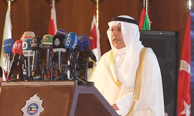 Deputy Prime Minister and Interior Minister Sheikh Khaled Al-Jarrah Al-Sabah speaks during the conference. — Photo by Yasser Al-Zayyat