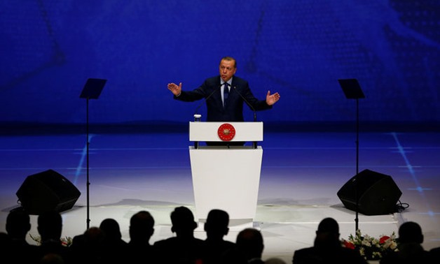 Turkish President Tayyip Erdogan makes a speech at the 22nd World Petroleum Congress in Istanbul, Turkey, July 10, 2017. REUTERS/Murad Sezer
