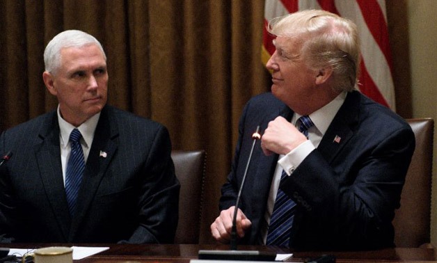 US President Donald Trump and Vice President Mike Pence meet with South Korean President Moon Jae-in during a meeting on trade at the White House - AFP/Brendan SMIALOWSKI