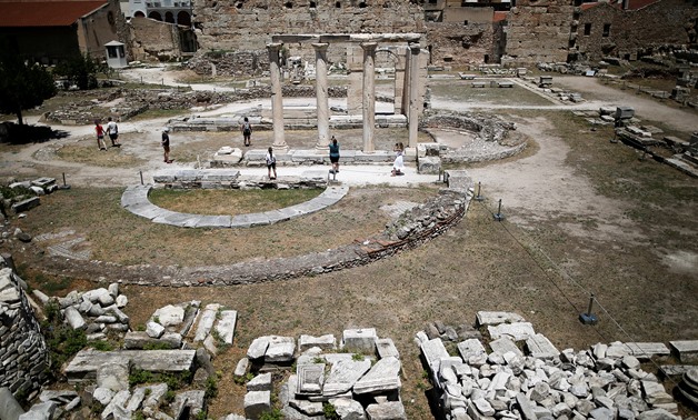 Tourists visit the archaeological site of the Roman Hadrian's library in Athens, Greece July 6, 2017. REUTERS/Alkis Konstantinidis