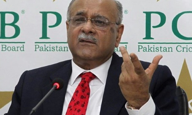 Chairman of the Pakistan Cricket Board (PCB) Najam Sethi pictured during a press conference in Lahore on August 9, 2017