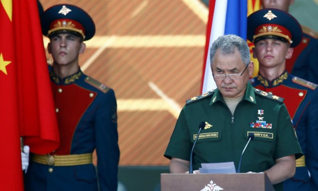 Russian Defence Minister Sergei Shoigu delivers a speech during the opening ceremony of the International Army Games 2017 in Alabino, outside Moscow, Russia July 29, 2017. REUTERS/Maxim Shemetov

