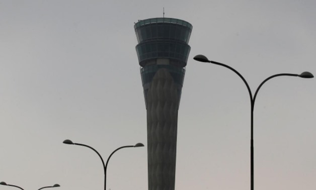 An air traffic control tower is pictured at the Indira Gandhi International Airport in New Delhi