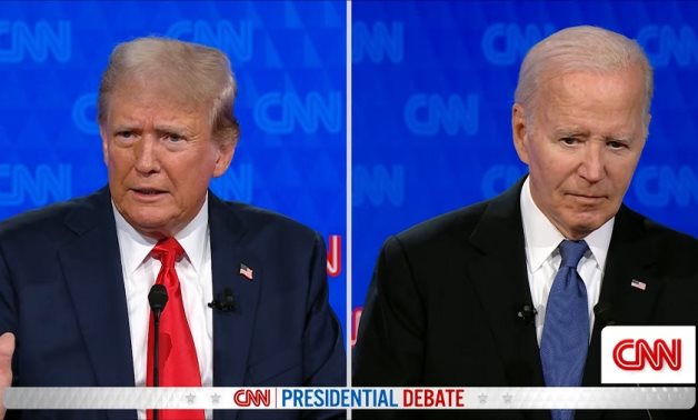 Former US President Donald Trump (L) speaks during a presidential debate moderated by CNN with incument President Joe Biden (R) - CNN/Still image