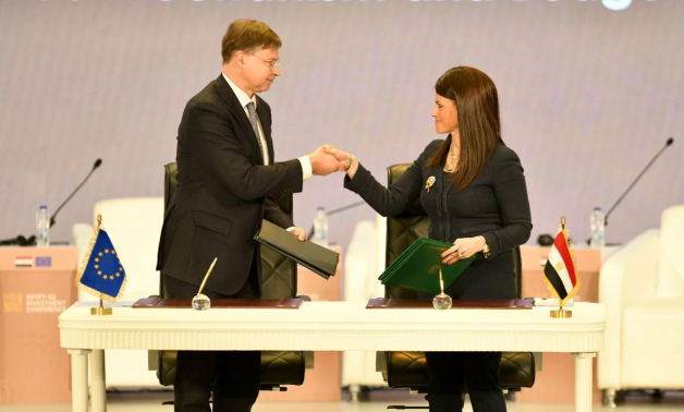  Rania Al-Mashat, Minister of International Cooperation, and  Valdis Dombrovskis, Executive Vice-President of the European Commission