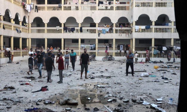 The court of Tabi'in school after being bombed by Israel, which killed more than 100 people at dawn on August 10, 2024- photo from Palestinian journalists in Gaza