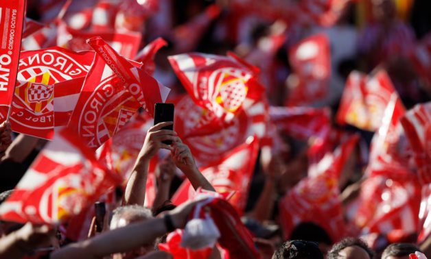 General view of Girona fans inside the stadium before a match at Estadi Montilivi, Girona, Spain, May 4, 2024. REUTERS/Albert Gea/File Photo