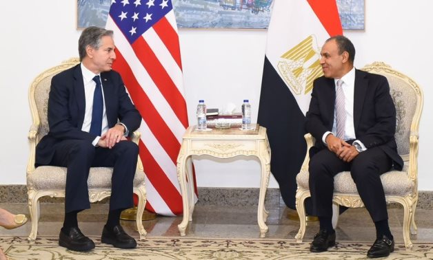 Egyptian Foreign Minister Badr Abdelatty (R) meets with US Secretary of State Antony Blinken on Tuesday in New Alamein City - Egyptian MFA