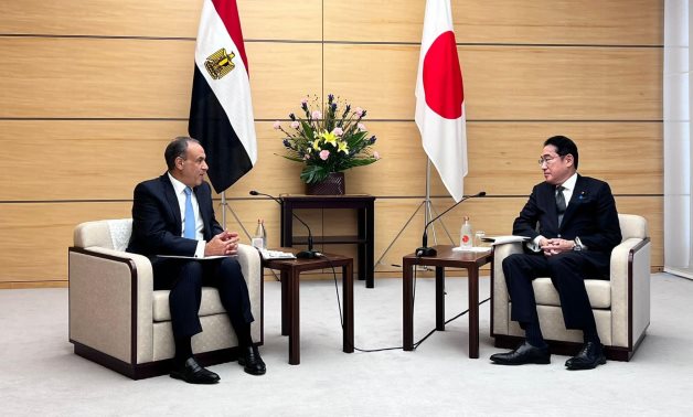 Egypt's Foreign Minister Badr Abdelatty (L) meets with Japan's Prime Minister Fumio Kishida in Tokyo - Egyptian Foreign Ministry