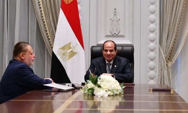 President Abdel Fattah El Sisi meets with the governor of the Central Bank of Egypt (CBE) Hassan Abdullah on August 29, 2024- press photo