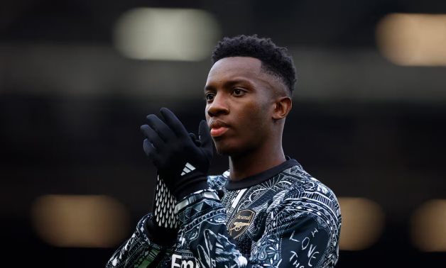 Arsenal's Eddie Nketiah during the warm up before the match Action Images via Reuters/Peter Cziborra/File Photo