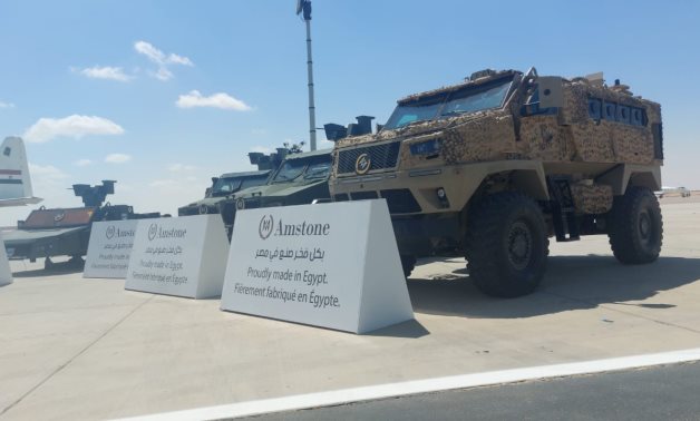 ST100 and ST500 armored vehicles on display at the El Alamein Air and Space Exhibition, proudly bearing the 'Made in Egypt' label, showcasing Egypt’s advanced defense technology