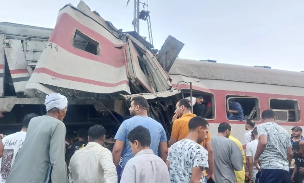 Casualties were reported as two trains collided in Zagazig, Sharqia - Press photo