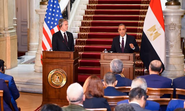 Egypt's Foreign Minister Badr Abdelatty speaks during a press conference with US Secretary of State Antony Blinken in Egypt - Egyptian MFA