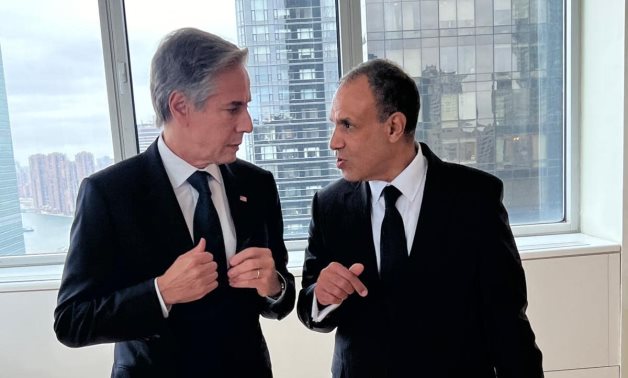 Egypt's Foreign Minister Badr Abdelatty meets with US Secretary of State Antony Blinken on the sidelines of the 79th session of the United Nations General Assembly (UNGA 79) in New York - Egypt's MFA