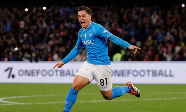 Napoli's Giacomo Raspadori celebrates scoring their second goal REUTERS/Ciro De Luca/File Photo