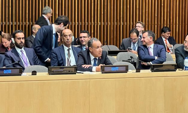 Minister of Foreign Affairs Badr Abdelatty speaks during a ministerial meeting focused on the Palestinian cause and the two-state solution at UNGA 79 – Egypt’s MFA