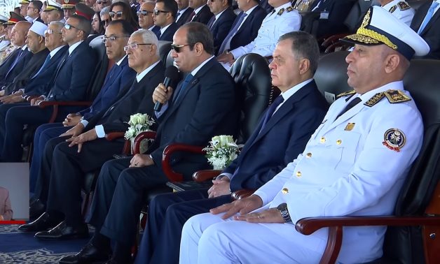 Egyptian President Abdel Fattah El-Sisi speaks during the graduation ceremony of the 2024 class of the Police Academy in Cairo, 29 September 2024 - Still image/Egyptian Presidency