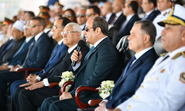 Egyptian President Abdel Fattah El-Sisi speaks during the graduation ceremony of the 2024 class of the Police Academy in Cairo, 29 September 2024 - Egyptian Presidency