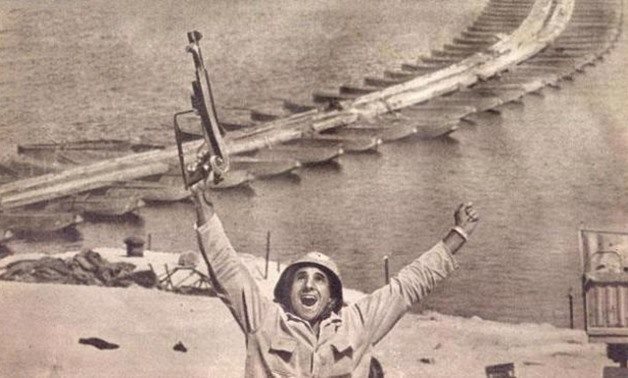 An Egyptian soldier celebrating after the destruction of Bar Lev line on October 6th, 1973 - File photo