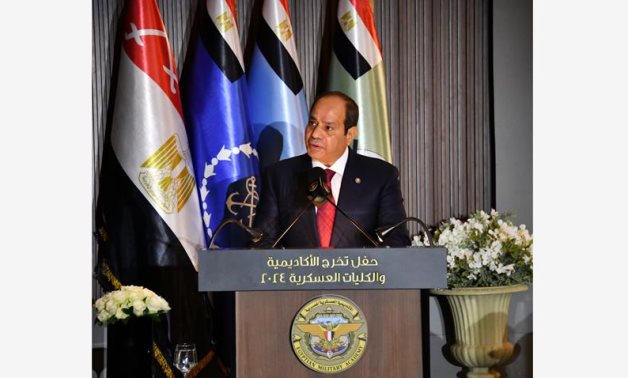 Egypt's President Abdel Fattah El-Sisi delivers remarks at military colleges’ graduation ceremony in the new Military Academy - File/Egyptian Presidency