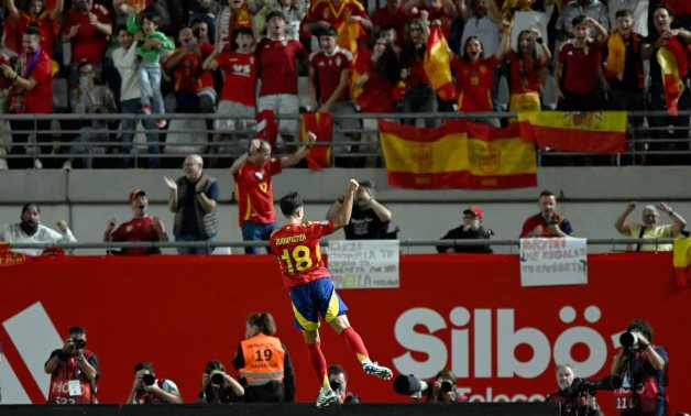 Spain's Martin Zubimendi celebrates scoring their first goal REUTERS/Pablo Morano