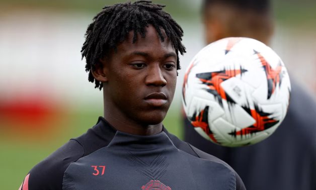 Manchester United's Kobbie Mainoo during training Action Images via Reuters/Jason Cairnduff/File Photo