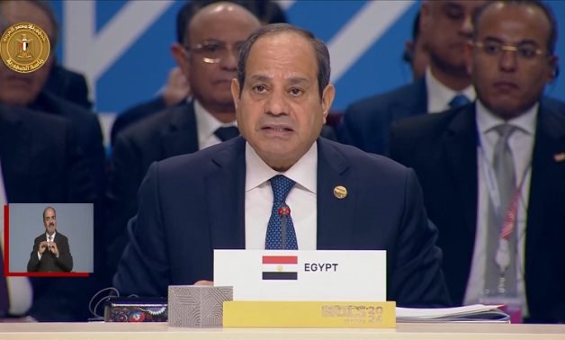 Egyptian President Abdel Fattah El-Sisi delivers a speech at the second plenary expanded session of the BRICS Summit in Kazan – Presidency/Still image