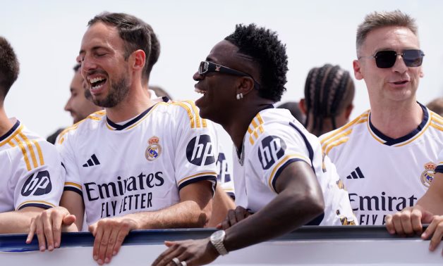 Real Madrid's Vinicius Jr in the parade bus during the celebration REUTERS/Ana Beltran/File Photo