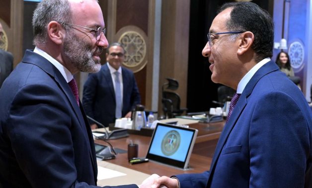 Egyptian Prime Minister Mostafa Madbouly meets with Chairperson of the European People's Party Group (EPP) Manfred Weber on October 28, 2024 in Cairo.