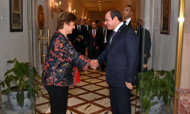 Egypt’s President Abdel Fattah El-Sisi receives the IMF Managing Director, Kristalina Georgieva, in Egypt – Egyptian Presidency