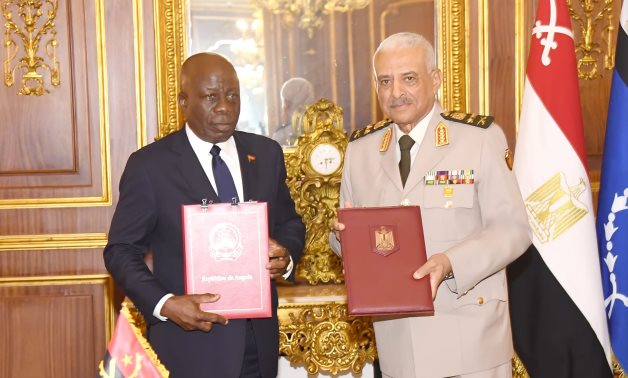 Egyptian Minister of Defense and Military Production Abdel Meguid Saqr and his Angolan counterpart, Joao Ernesto dos Santos, sign a defense cooperation deal in Egypt – Army spox