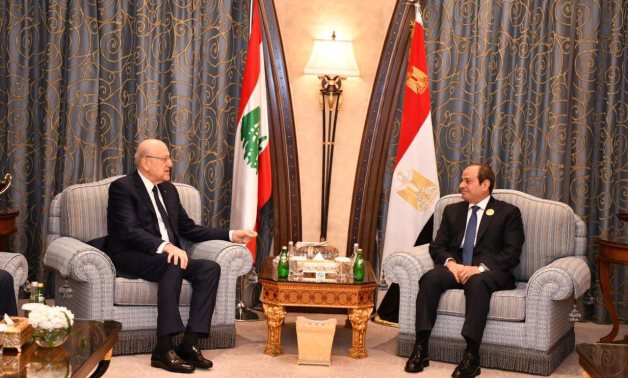 Egyptian President Abdel Fattah El-Sisi met with Lebanese Prime Minister Najib Mikati, on the sidelines of the extraordinary Arab-Islamic summit held in Riyadh on November 11, 2024- press photo