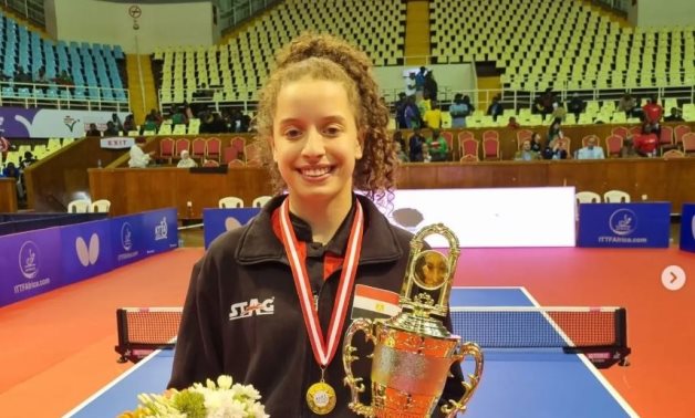 FILE - Egypt’s Hana Goda crowned women’s champions at the 2023 ITTF Africa Cup in Nairobi, May 2023