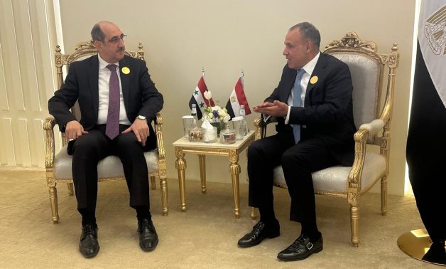 Egypt’s FM Badr Abdelatty meets with Syrian FM Bassam Sabbagh during a ministerial summit ahead of the Arab Islamic Summit in Riyadh in 2024, Nov. 10. Egyptian MFA