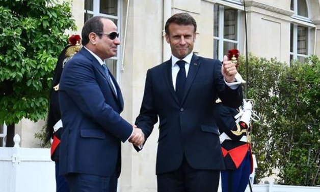 A file photo of a meeting between Egypt’s President Abdel Fattah El Sisi and France’s President Emmanuel Macron in Paris, June 2023 – Egyptian Presidency