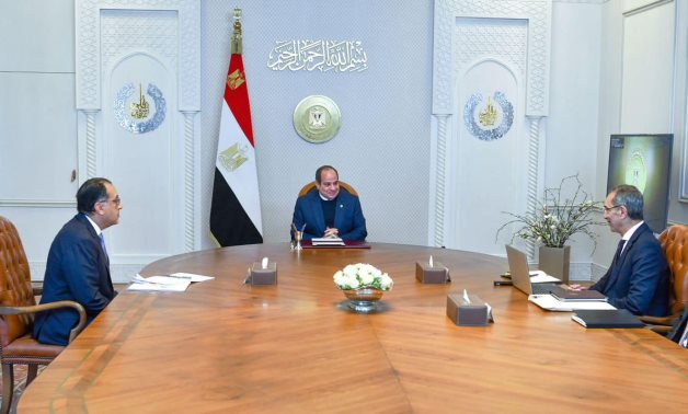 President Abdel Fattah El-Sisi meets with Prime Minister Mostafa Madbouly and Minister of Communications and Information Technology Amr Talaat, Dec. 29, 2024 – Presidency