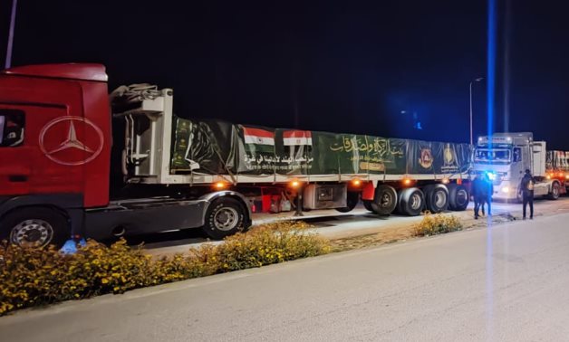 Humanitarian aid trucks at the Rafah border crossing - press photo