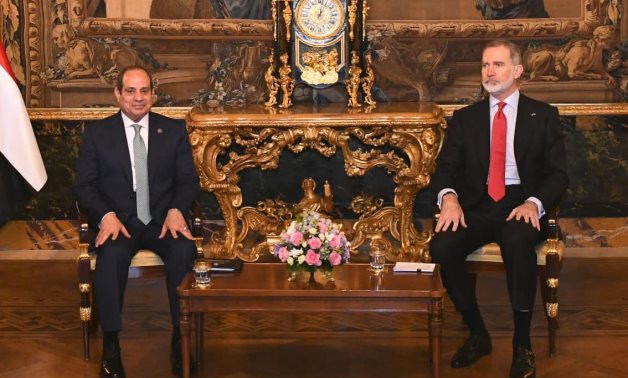 President Abdel Fattah El-Sisi meets with His Majesty King Felipe VI of Spain, as part of his official visit to Spain, on January 19, 2025- press photo