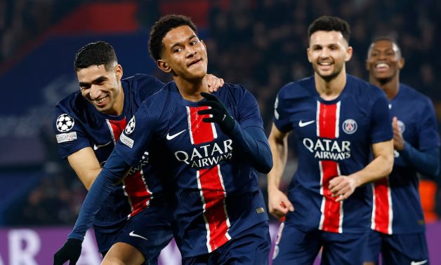 Paris St Germain's Senny Mayulu celebrates scoring their seventh goal REUTERS/Gonzalo Fuentes