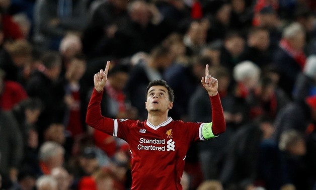 Soccer Football - Champions League - Liverpool vs Spartak Moscow - Anfield, Liverpool, Britain - December 6, 2017 Liverpool's Philippe Coutinho celebrates scoring their second goal - REUTERS/Phil Noble