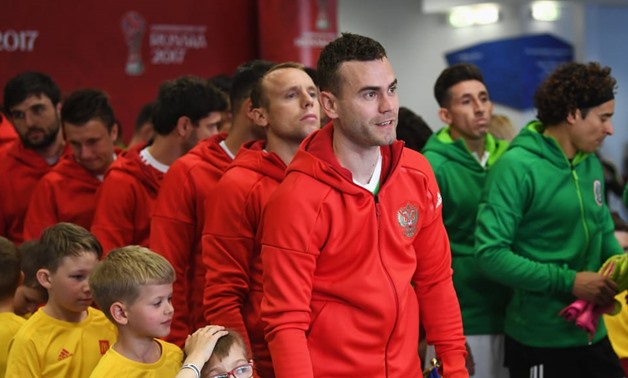 Russian players before Mexico game at Confederation Cup, photo courtesy of FIFA