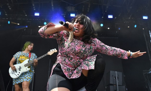 Victoria Ruiz of Downtown Boys performs during the Panorama Music Festival on Randall's Island on July 29, 2018 in New York.