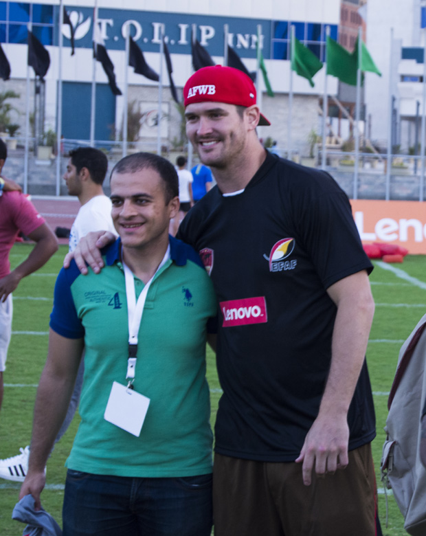 American footballer Gary Barnidge (right) of the Cleveland Browns during his visit to Egypt.