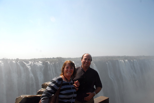 Rudie Prinsloo, owner of Felleng Tours, and wife Agnes at Victoria Falls.