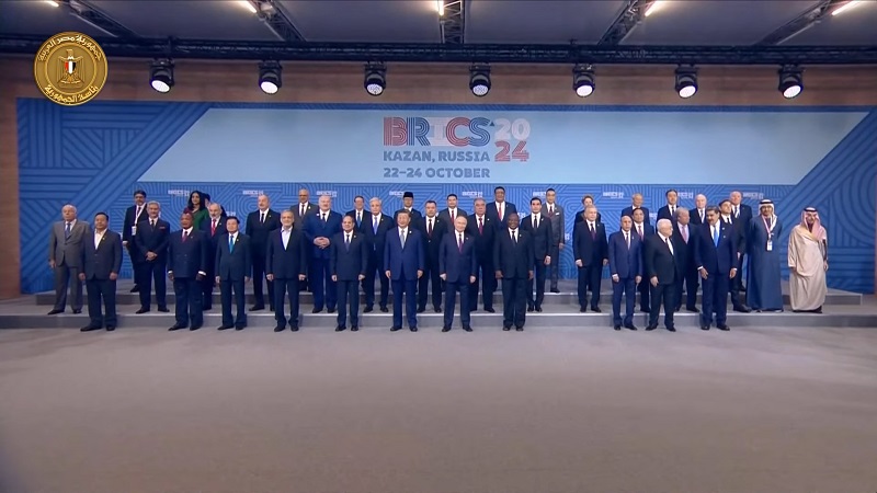 Egypt’s President Abdel Fattah El-Sisi and world leaders pose for a photo ahead of the BRICS Plus summit in Russia’s Kazan